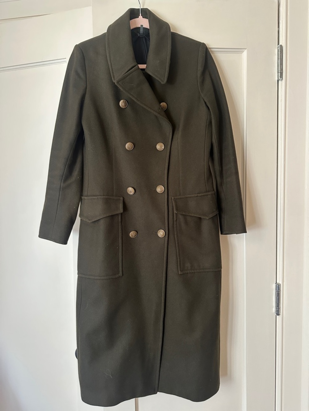 rag & bone Olive Green Double-Breasted Wool Pea Coat